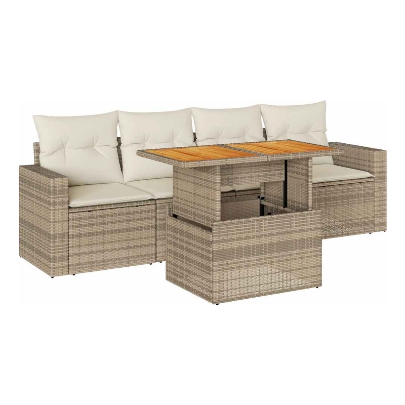 vidaXL 5 Piece Poly Rattan Sofa Set in Cream/Beige