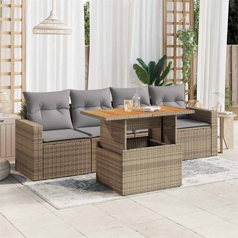 vidaXL Solid Acacia Wood Sofa Set in Gray/Beige