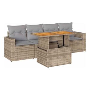 vidaXL Solid Acacia Wood Sofa Set in Gray/Beige