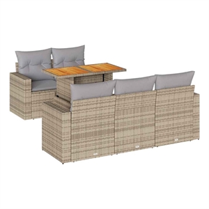 vidaXL 6 Piece Solid Acacia Wood Sofa Set in Gray/Beige
