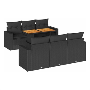 vidaXL 7 Piece Solid Acacia Wood Small Sofa Set in Black