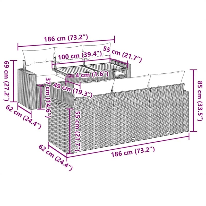 vidaXL 7 Piece Poly Rattan Patio Sofa Set