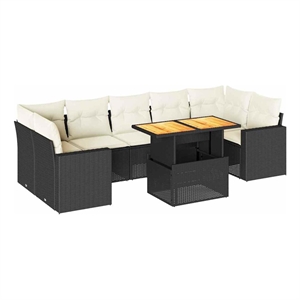 vidaXL 8 Piece Solid Acacia Wood Sofa Set in Black/Cream