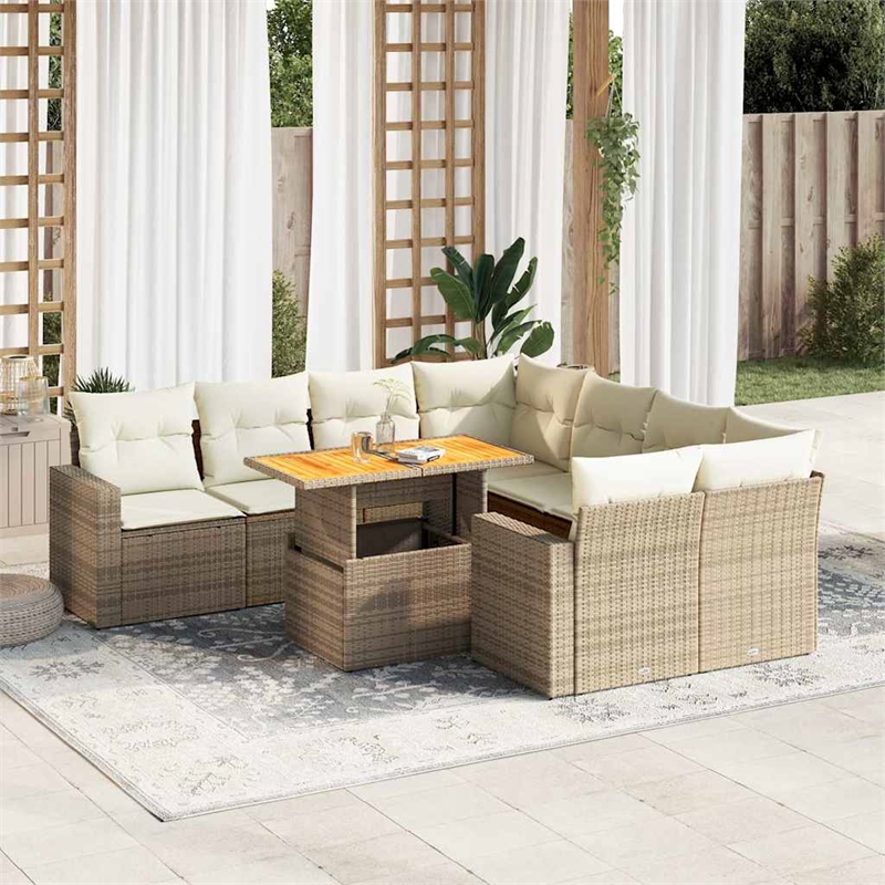vidaXL 9 Piece Solid Acacia Wood Sofa Set in Beige