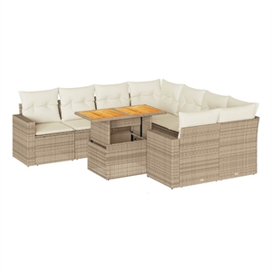 vidaXL 9 Piece Solid Acacia Wood Sofa Set in Beige