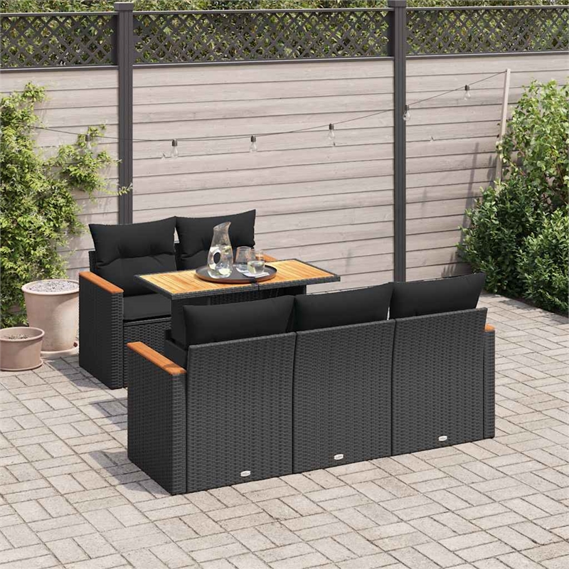 vidaXL 6 Piece Poly Rattan Sofa Set in Black