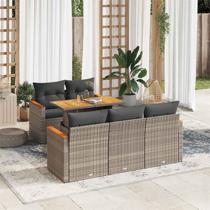 vidaXL 6 Piece Solid Acacia Wood Sofa Set in Gray