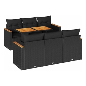 vidaXL 7 Piece Solid Acacia Wood Sofa Set in Black