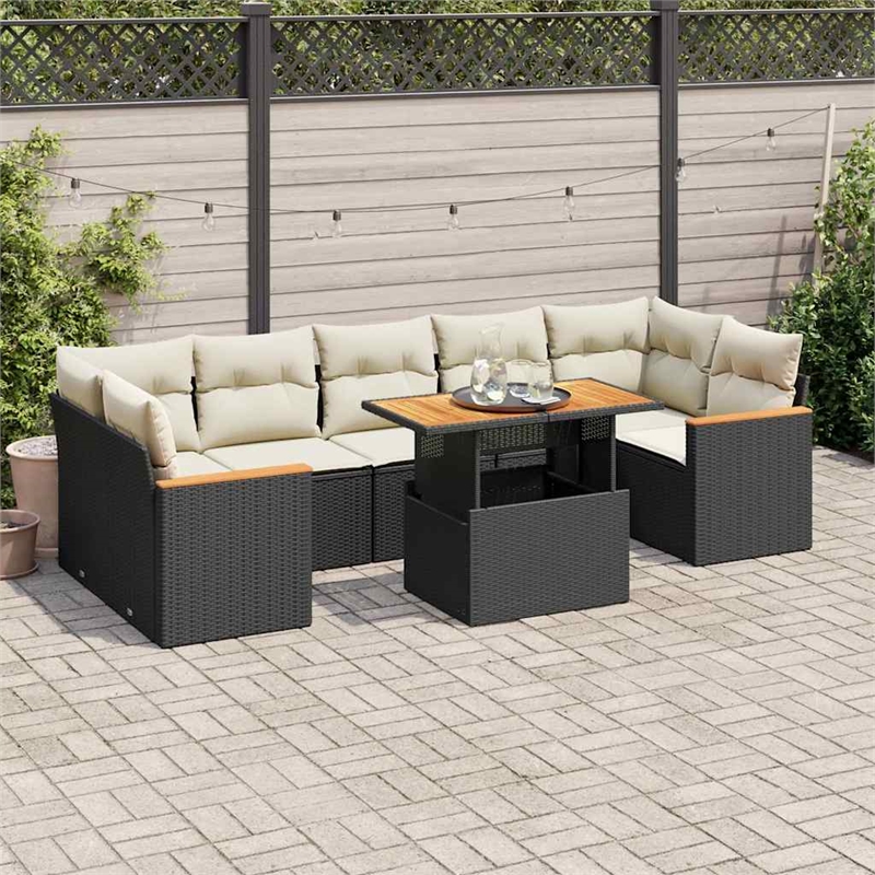 vidaXL 8 Piece Steel Sofa Set in Black/White/Cream