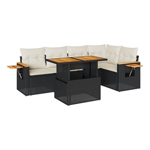 vidaXL 6 Piece Solid Acacia Wood Large Sofa Set in Black