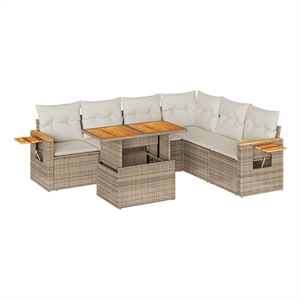vidaXL 7 Piece Solid Acacia Wood Sofa Set in White/Cream/Beige