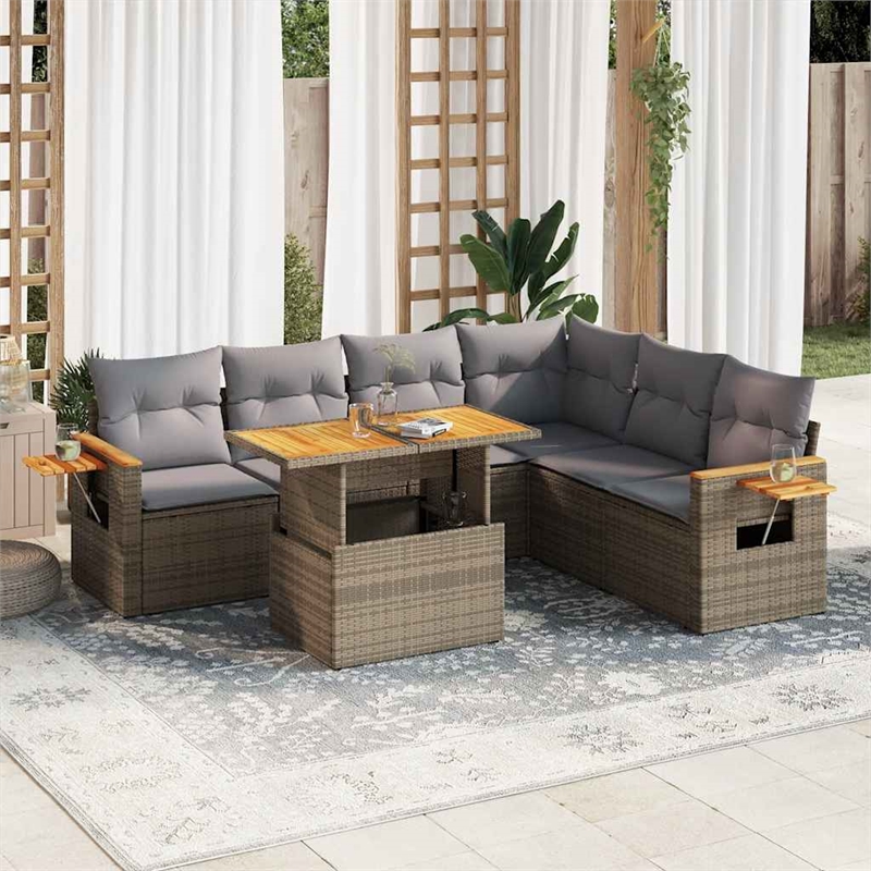vidaXL 7 Piece Poly Rattan Sofa Set in Beige