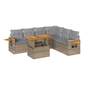vidaXL 7 Piece Poly Rattan Sofa Set in Beige