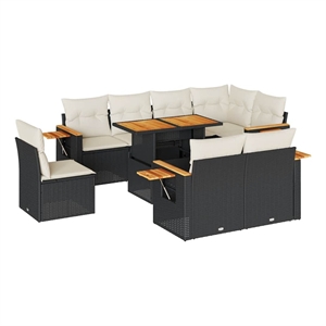 vidaXL 9 Piece Solid Acacia Wood Sofa Set in Black