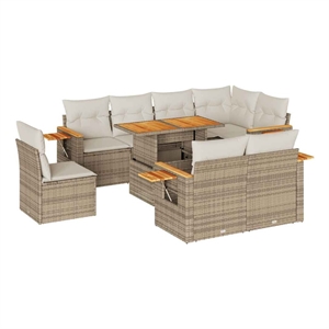 vidaXL 9 Piece Solid Acacia Wood Large Sofa Set in White/Cream/Beige