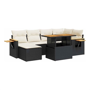 vidaXL 7 Piece Solid Acacia Wood Small Sofa Set in Black/White/Cream