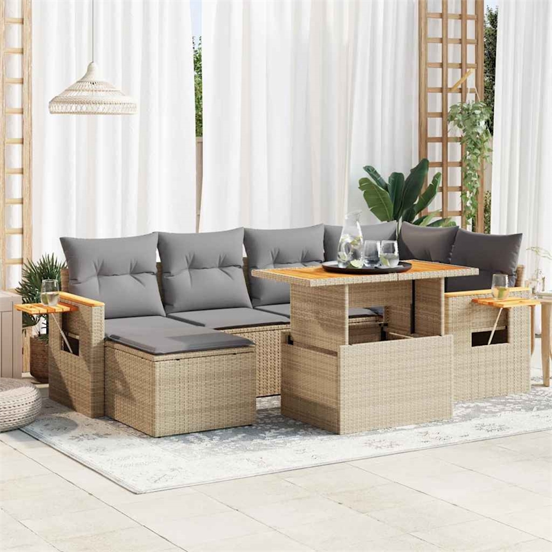 vidaXL 7 Piece Steel Sofa Set in Beige