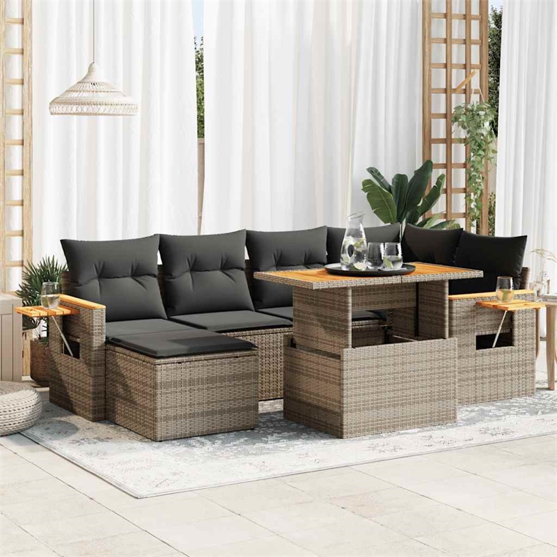vidaXL 7 Piece Solid Acacia Wood Sofa Set in Gray