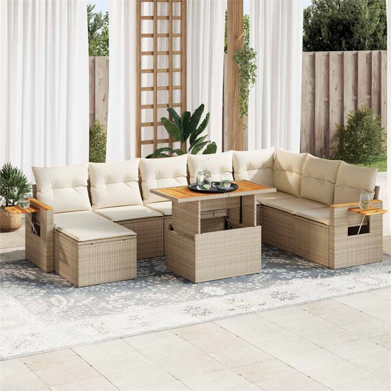 vidaXL 9 Piece Solid Acacia Wood Sofa Set in Beige
