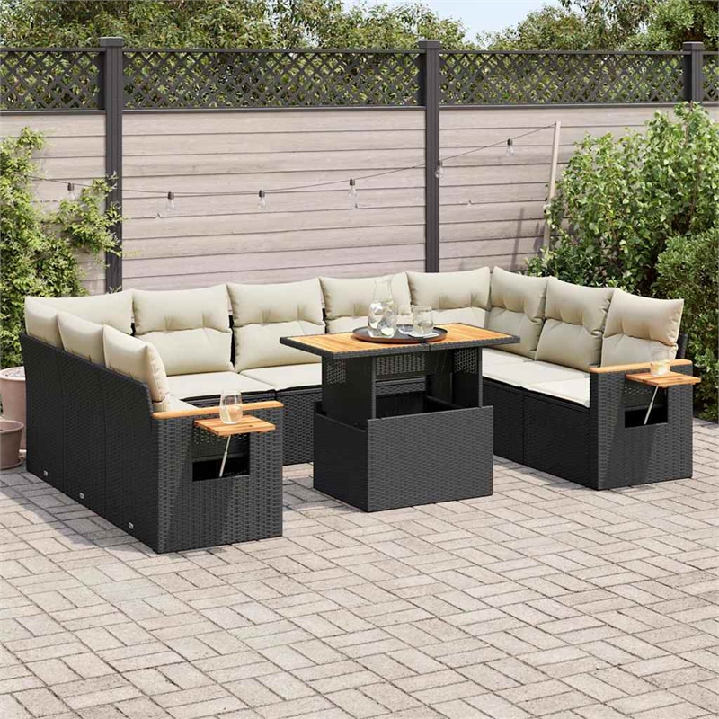 vidaXL 10 Piece Steel Sofa Set in Black/White/Cream