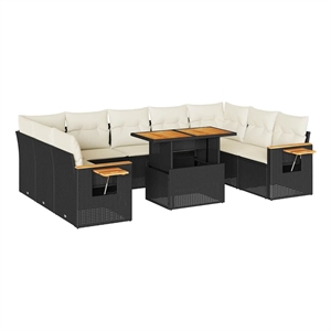 vidaXL 10 Piece Steel Sofa Set in Black/White/Cream