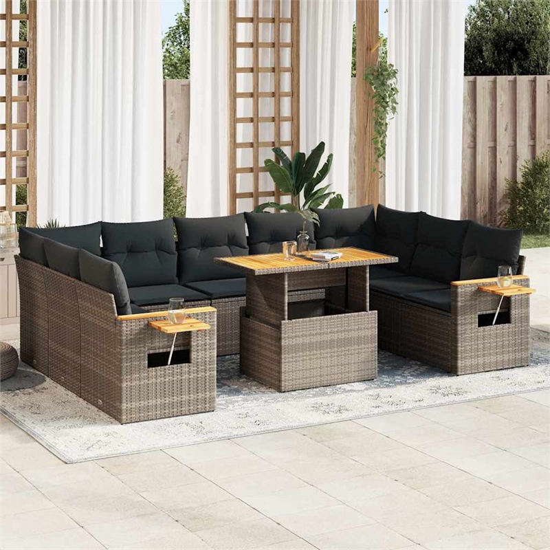 vidaXL 10 Piece Solid Acacia Wood Sofa Set in Gray