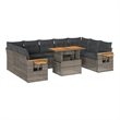 vidaXL 10 Piece Solid Acacia Wood Sofa Set in Gray