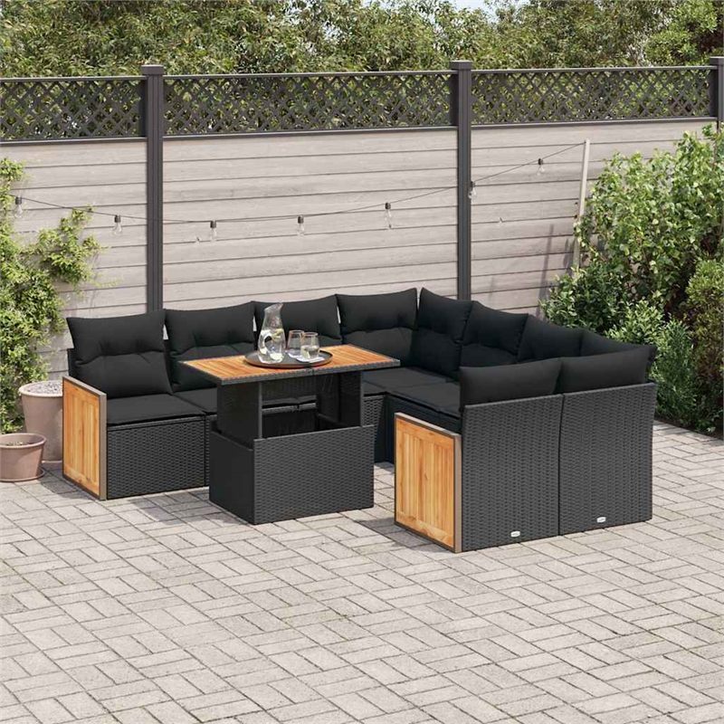 vidaXL Solid Acacia Wood Sofa Set in Black