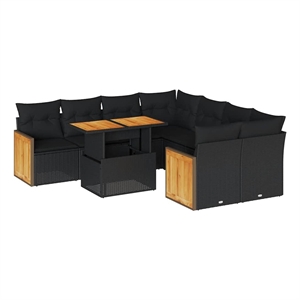 vidaXL Solid Acacia Wood Sofa Set in Black