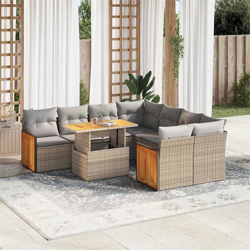 vidaXL 9 Piece Steel Sofa Set in Gray/Beige