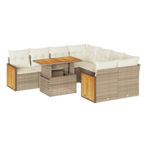 vidaXL 9 Piece Steel Sofa Set in Gray/Beige
