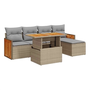 vidaXL 6 Piece Solid Acacia Wood Sofa Set in Gray/Beige