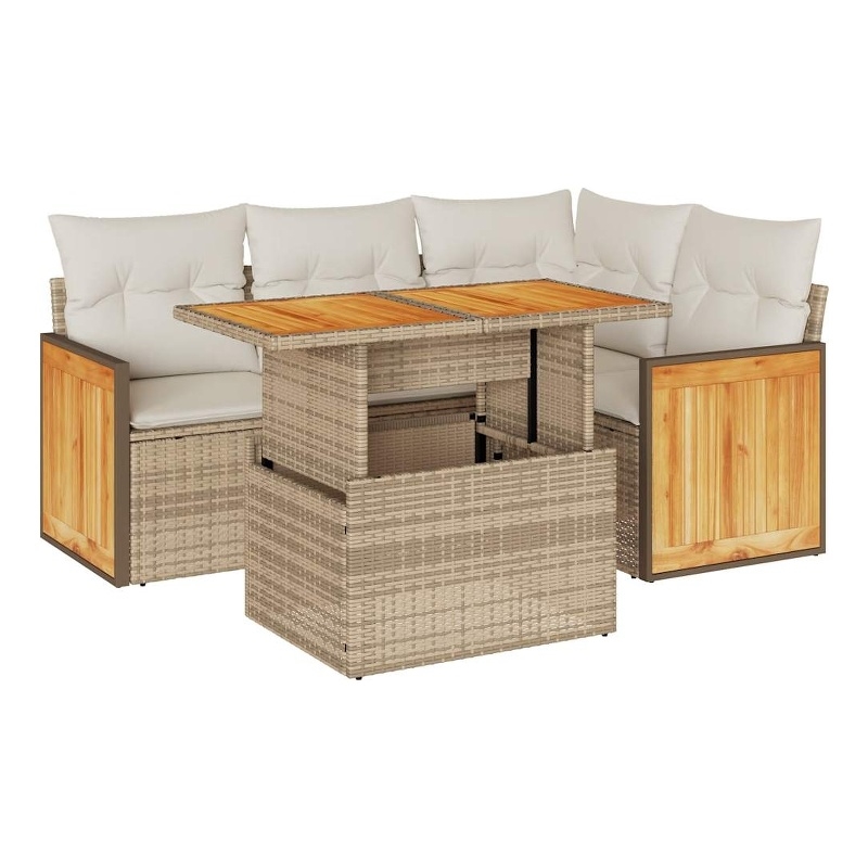 vidaXL 5 Piece Solid Acacia Wood Sofa Set in Beige