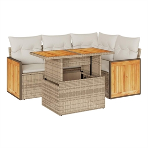 vidaXL 5 Piece Solid Acacia Wood Sofa Set in Beige