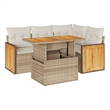 vidaXL 5 Piece Solid Acacia Wood Sofa Set in Beige