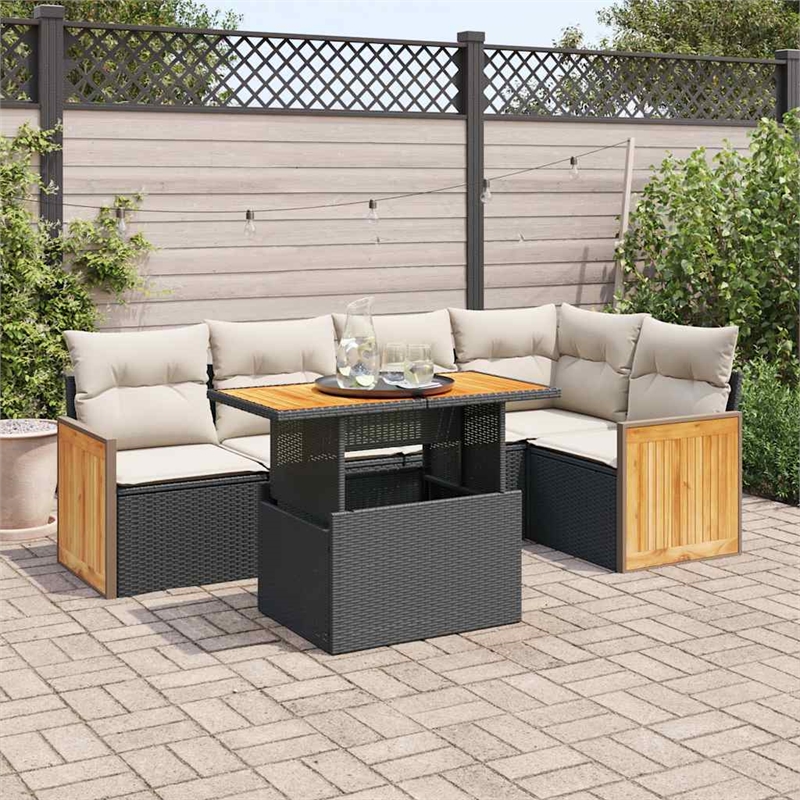 vidaXL 6 Piece Poly Rattan Sofa Set in Black/White/Cream