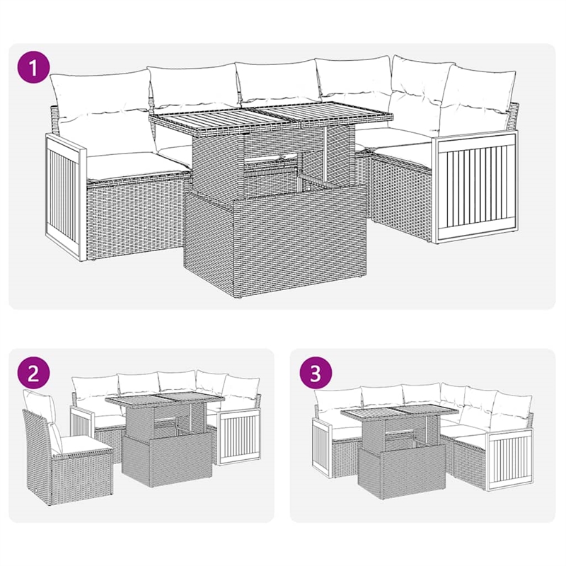 vidaXL 6 Piece Poly Rattan Sofa Set in Black/White/Cream