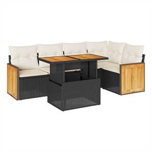 vidaXL 6 Piece Poly Rattan Sofa Set in Black/White/Cream