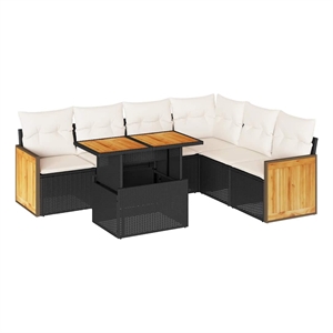 vidaXL 7 Piece Solid Acacia Wood Sofa Set in Black/White/Cream