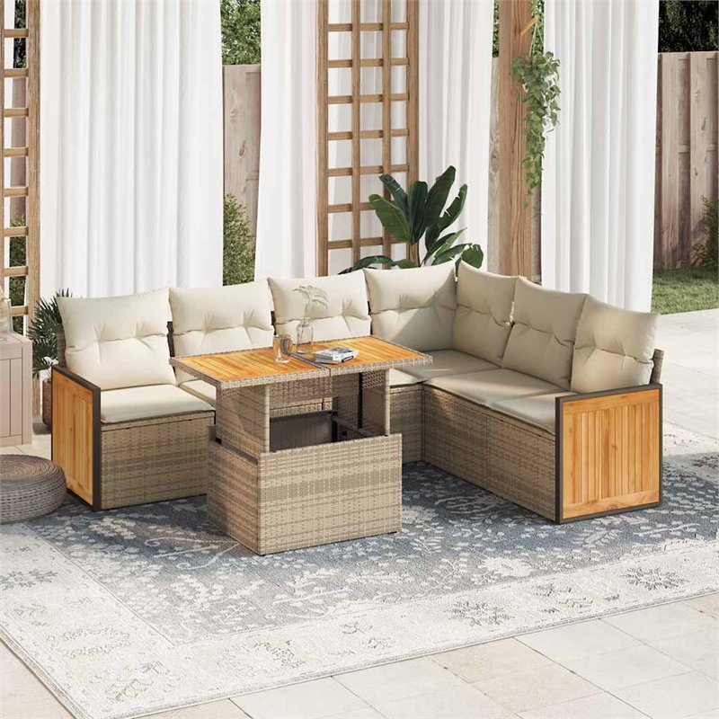 vidaXL 7 Piece Solid Acacia Wood Sofa Set in Beige