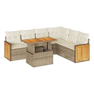 vidaXL 7 Piece Solid Acacia Wood Sofa Set in Beige