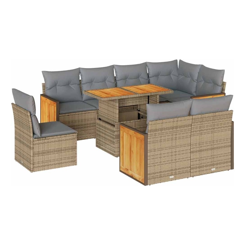 vidaXL Solid Acacia Wood Sofa Set in Beige