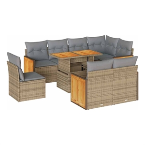 vidaXL Solid Acacia Wood Sofa Set in Beige
