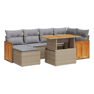 vidaXL 7 Piece Solid Acacia Wood Sofa Set in Gray/Beige