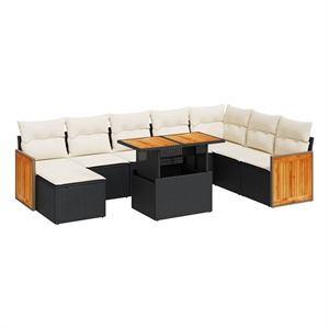 vidaXL 9 Piece Solid Acacia Wood Large Sofa Set in Black