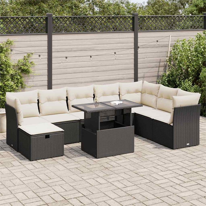 vidaXL 9 Piece Poly Rattan Sofa Set in Black/Cream