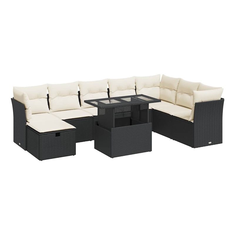 vidaXL 9 Piece Poly Rattan Sofa Set in Black/Cream