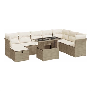 vidaXL 9 Piece Poly Rattan Sofa Set in Beige