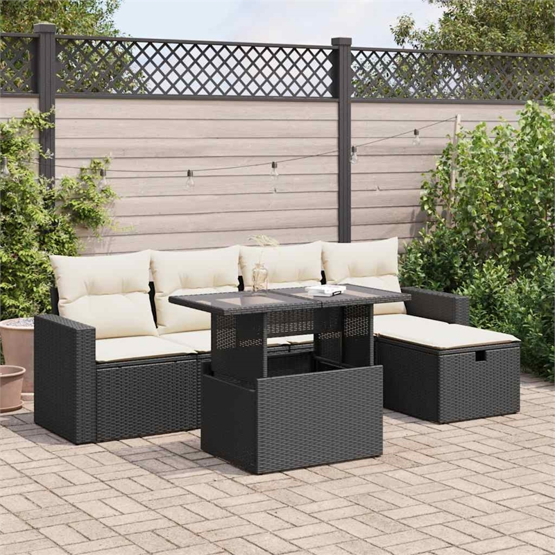 vidaXL 6 Piece Poly Rattan Sofa Set in Black/White/Cream