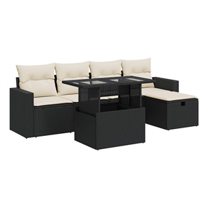 vidaXL 6 Piece Poly Rattan Sofa Set in Black/White/Cream